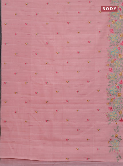 Semi raw silk saree mild peach with embroidery buttas and floral embroidery border