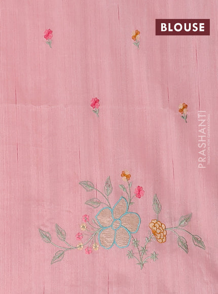 Semi raw silk saree mild peach with embroidery buttas and floral embroidery border