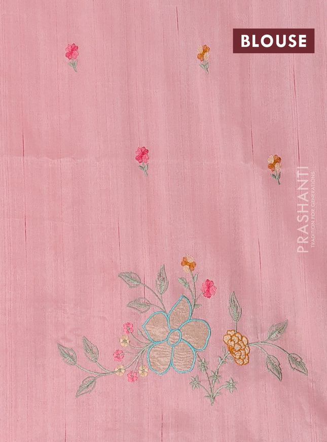 Semi raw silk saree mild peach with embroidery buttas and floral embroidery border