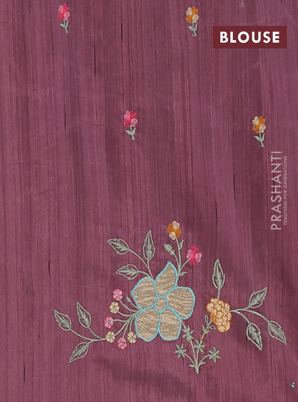 Semi raw silk saree rosy brown with embroidery buttas and floral embroidery border