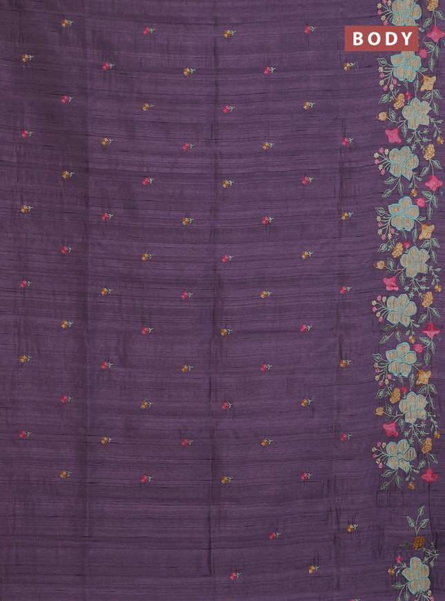 Semi raw silk saree pastel purple with embroidery buttas and floral embroidery border