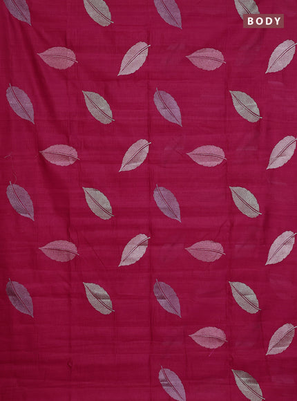 Semi raw silk saree dark pink with leaf embroidery buttas in borderless style