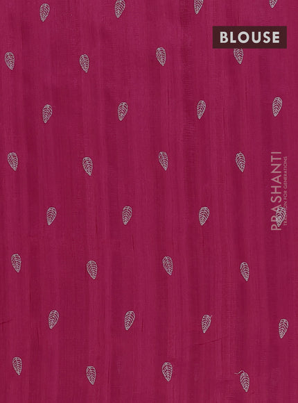 Semi raw silk saree dark pink with leaf embroidery buttas in borderless style