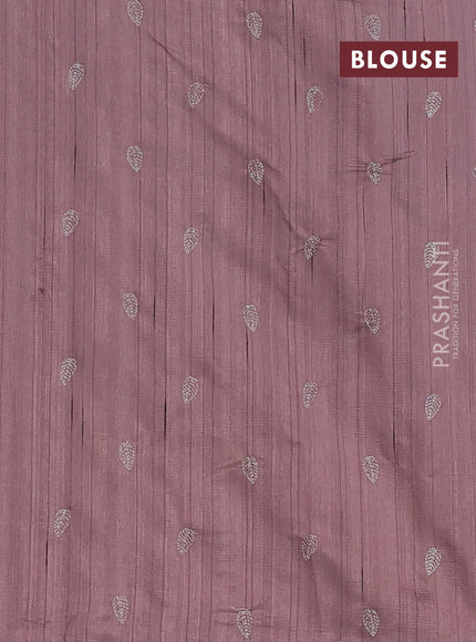 Semi raw silk saree rosy brown with leaf embroidery buttas in borderless style