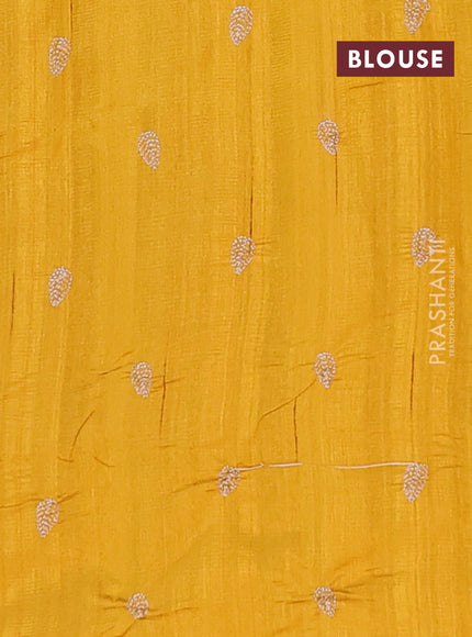 Semi raw silk saree mustard yellow with leaf embroidery buttas in borderless style