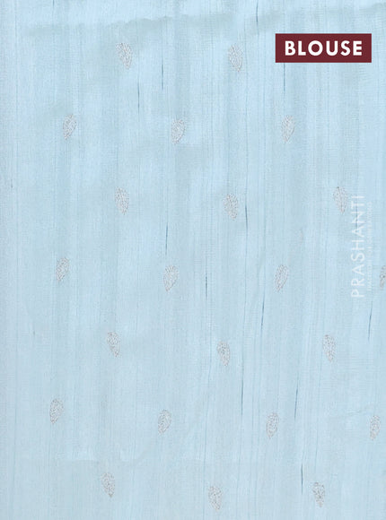Semi raw silk saree pastel blue with leaf embroidery buttas in borderless style