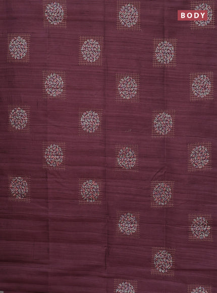 Semi raw silk saree rosy brown with embroidery buttas in borderless style