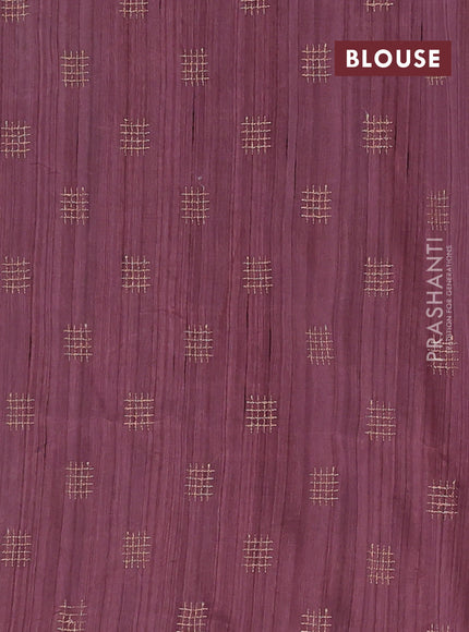 Semi raw silk saree rosy brown with embroidery buttas in borderless style