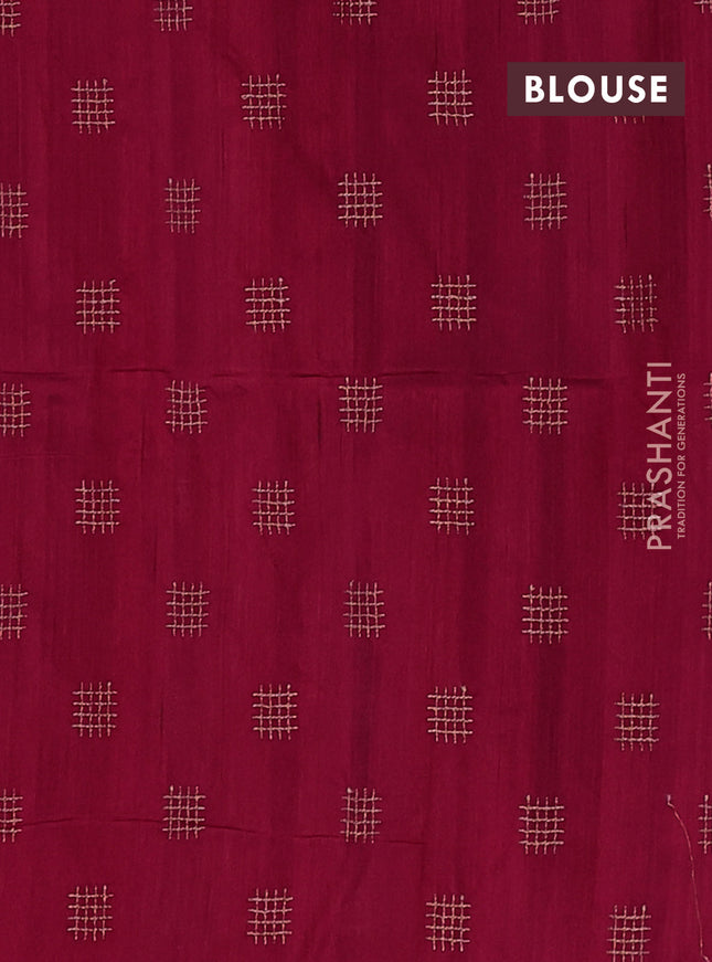 Semi raw silk saree dark pink with embroidery buttas in borderless style