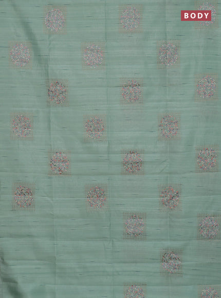Semi raw silk saree pastel green with embroidery buttas in borderless style