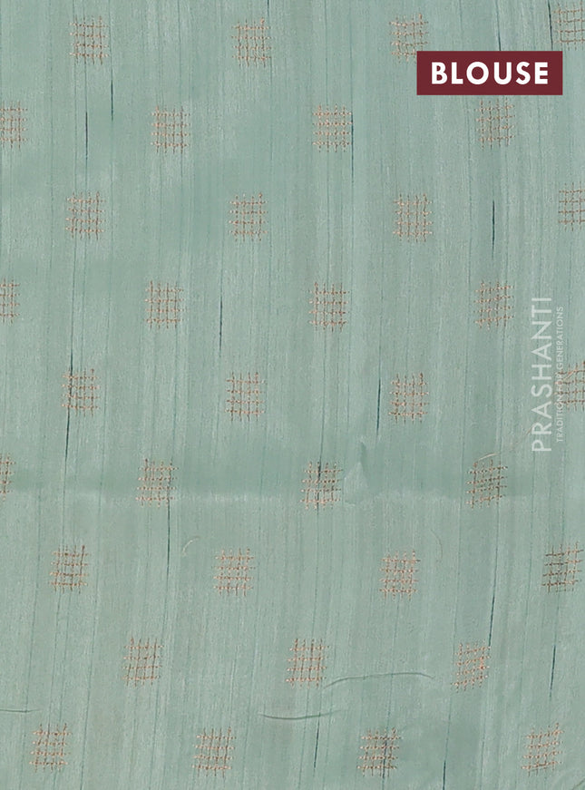 Semi raw silk saree pastel green with embroidery buttas in borderless style