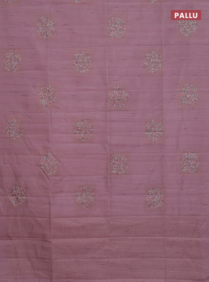 Semi raw silk saree pastel pink with embroidery buttas in borderless style