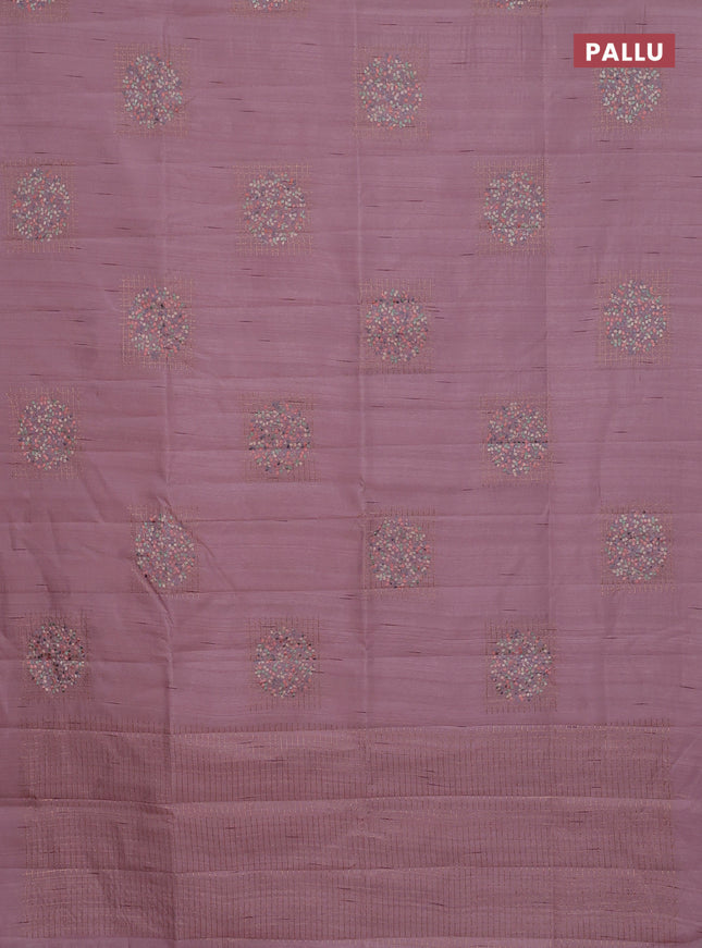 Semi raw silk saree pastel pink with embroidery buttas in borderless style