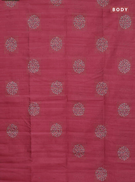 Semi raw silk saree peach pink with embroidery buttas in borderless style