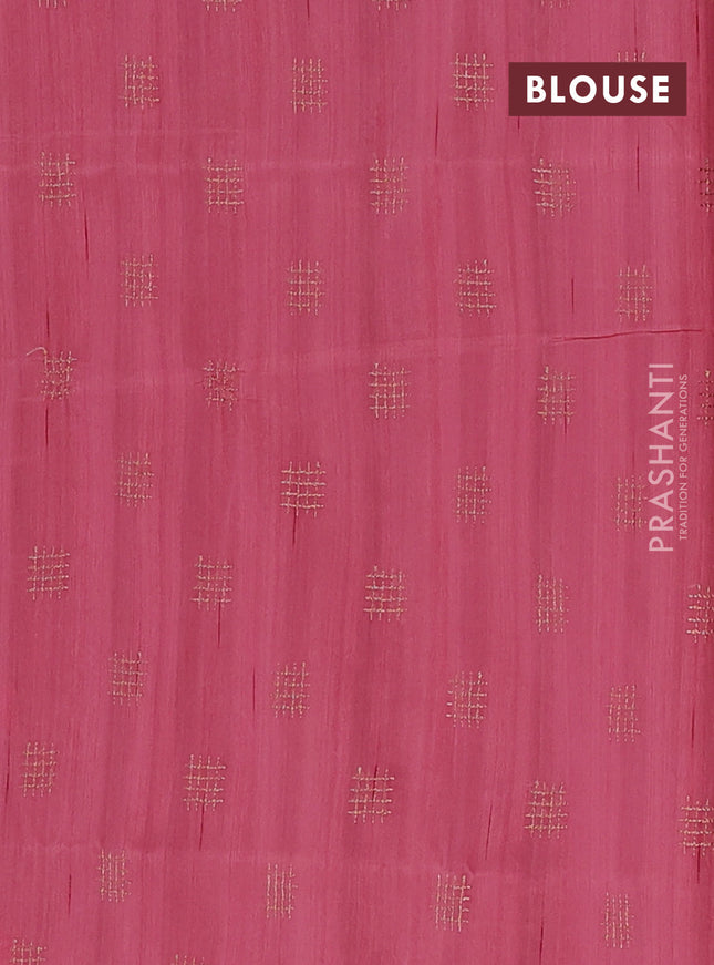 Semi raw silk saree peach pink with embroidery buttas in borderless style