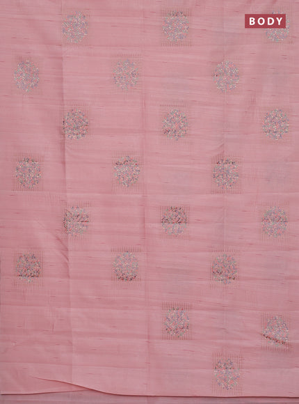 Semi raw silk saree mild peach with embroidery buttas in borderless style