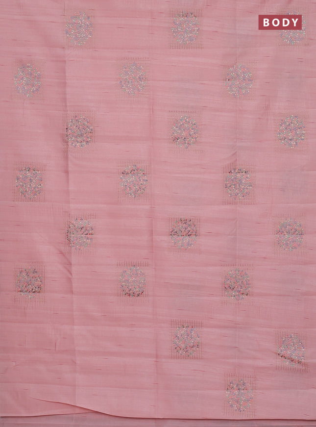 Semi raw silk saree mild peach with embroidery buttas in borderless style