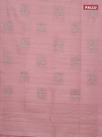 Semi raw silk saree mild peach with embroidery buttas in borderless style