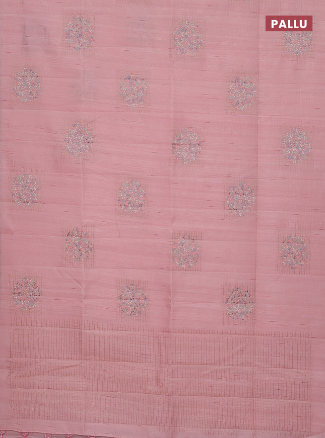 Semi raw silk saree mild peach with embroidery buttas in borderless style