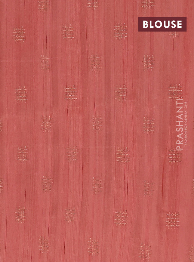 Semi raw silk saree dark peach orange with embroidery buttas in borderless style