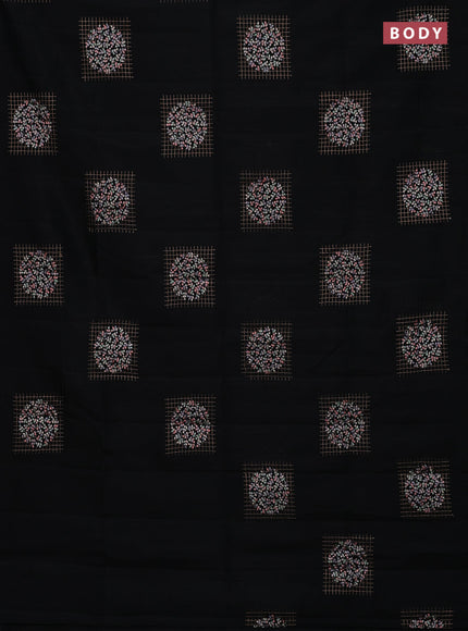 Semi raw silk saree black with embroidery buttas in borderless style
