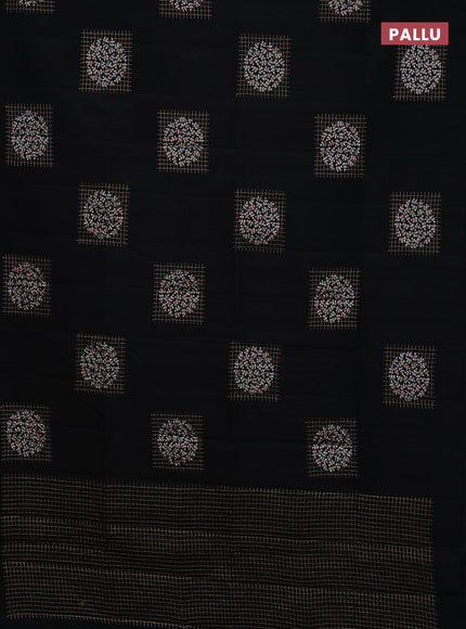 Semi raw silk saree black with embroidery buttas in borderless style