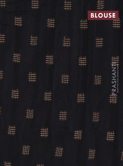 Semi raw silk saree black with embroidery buttas in borderless style
