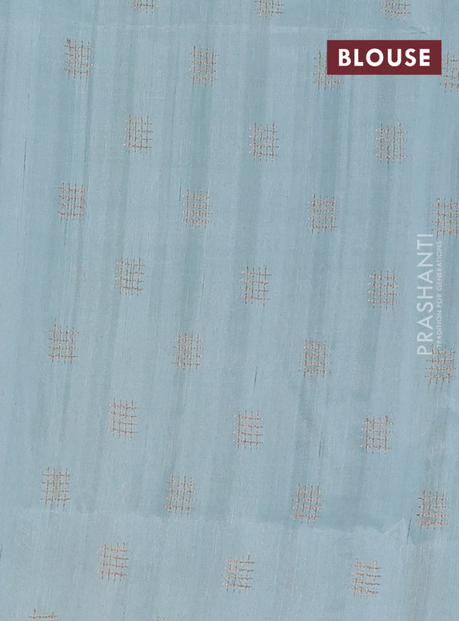 Semi raw silk saree teal blue with embroidery buttas in borderless style