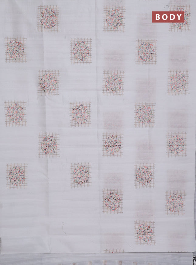 Semi raw silk saree off white with embroidery buttas in borderless style