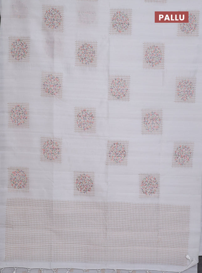 Semi raw silk saree off white with embroidery buttas in borderless style