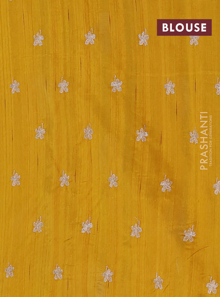 Semi raw silk saree mustard yellow with floral embroidery work buttas in borderless style