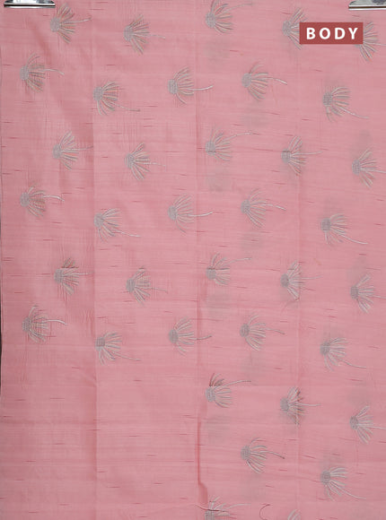 Semi raw silk saree mild peach with floral embroidery work buttas in borderless style