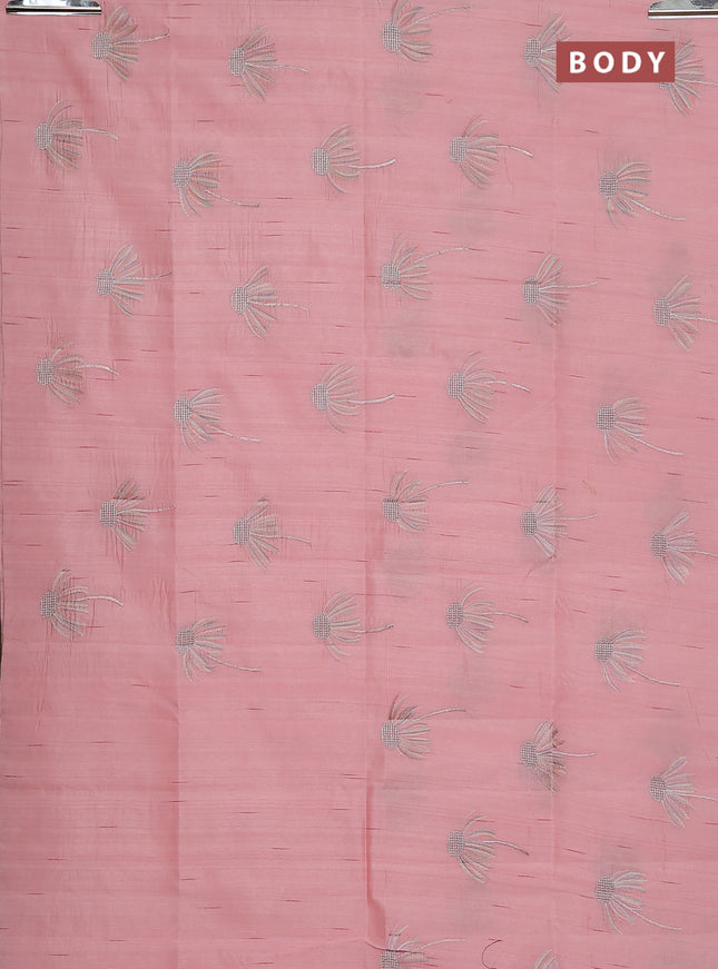 Semi raw silk saree mild peach with floral embroidery work buttas in borderless style
