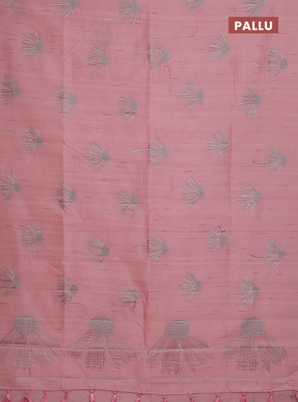 Semi raw silk saree mild peach with floral embroidery work buttas in borderless style