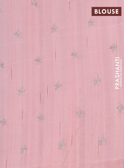 Semi raw silk saree mild peach with floral embroidery work buttas in borderless style