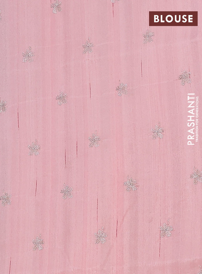 Semi raw silk saree mild peach with floral embroidery work buttas in borderless style