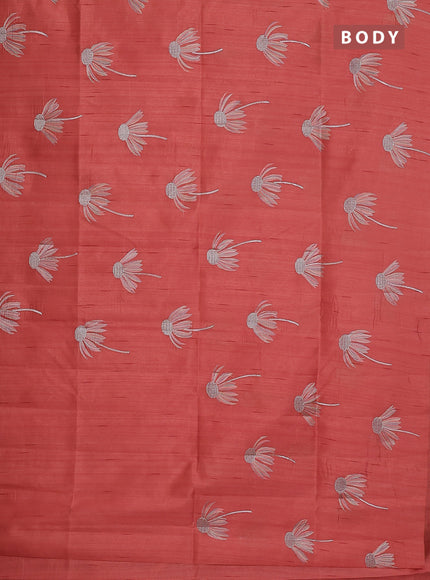 Semi raw silk saree dark peaach with floral embroidery work buttas in borderless style