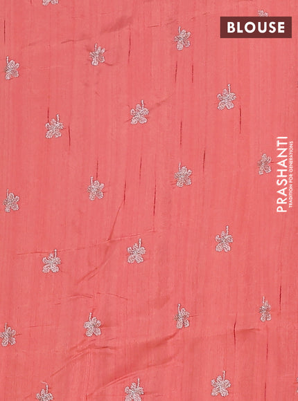 Semi raw silk saree dark peaach with floral embroidery work buttas in borderless style