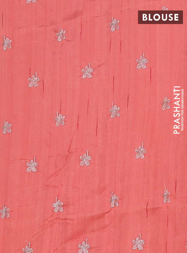 Semi raw silk saree dark peaach with floral embroidery work buttas in borderless style
