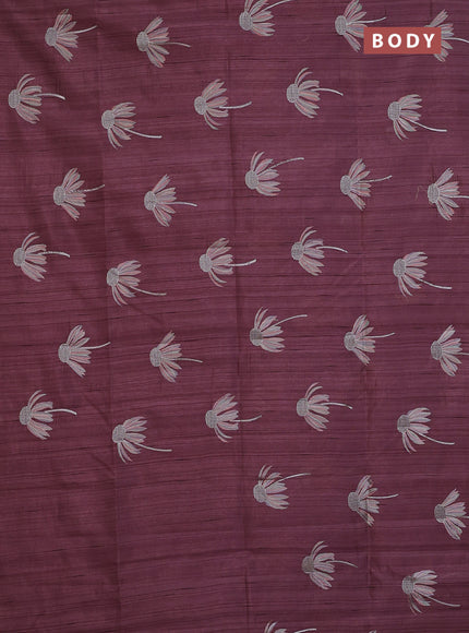 Semi raw silk saree rosy brown with floral embroidery work buttas in borderless style