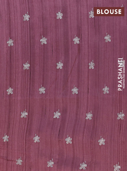 Semi raw silk saree rosy brown with floral embroidery work buttas in borderless style