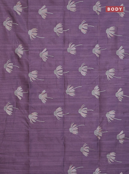 Semi raw silk saree pastel pink with floral embroidery work buttas in borderless style