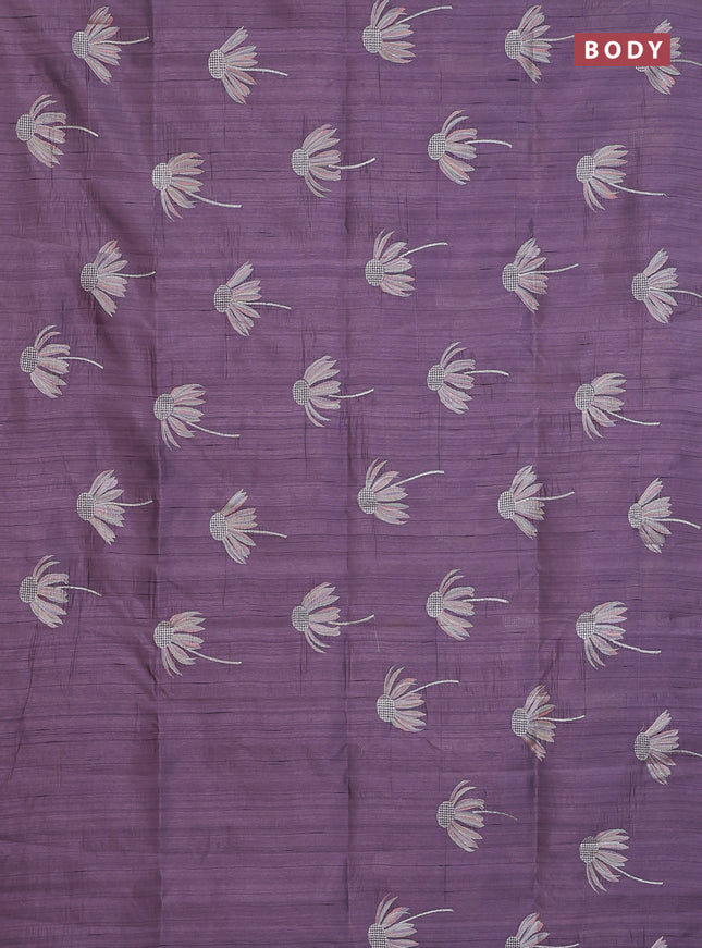 Semi raw silk saree pastel pink with floral embroidery work buttas in borderless style