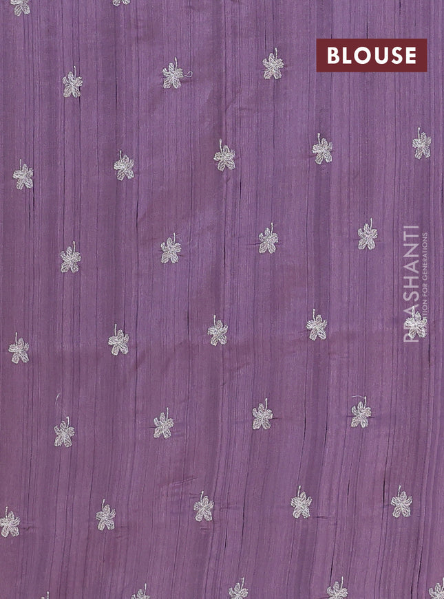 Semi raw silk saree pastel pink with floral embroidery work buttas in borderless style