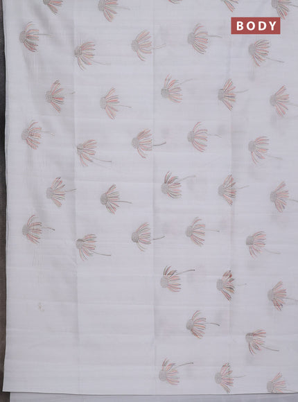 Semi raw silk saree off white with floral embroidery work buttas in borderless style