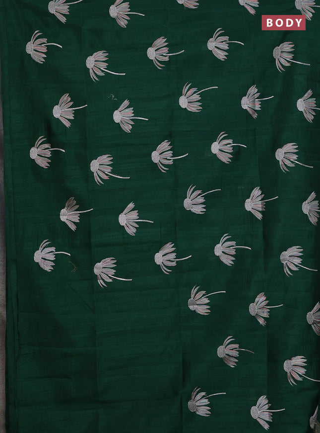 Semi raw silk saree green with floral embroidery work buttas in borderless style