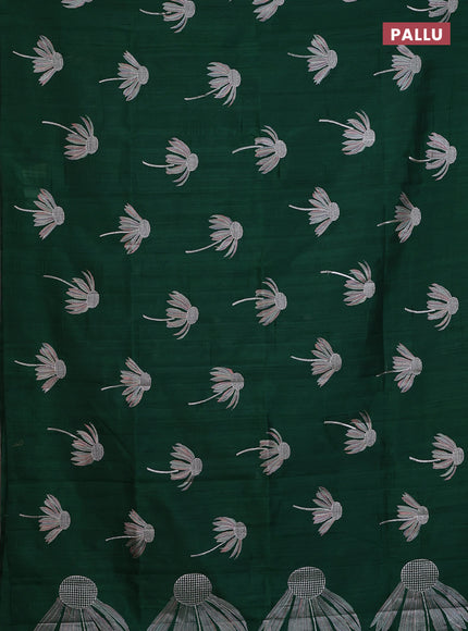 Semi raw silk saree green with floral embroidery work buttas in borderless style
