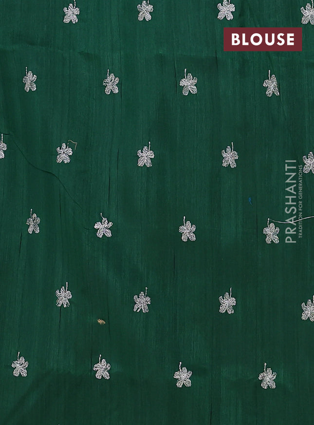 Semi raw silk saree green with floral embroidery work buttas in borderless style