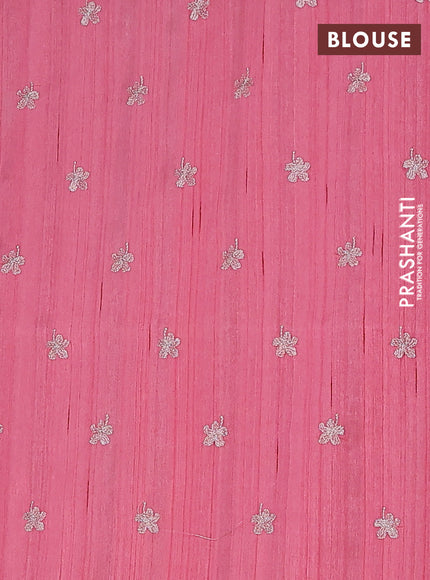 Semi raw silk saree peach pink with floral embroidery work buttas in borderless style