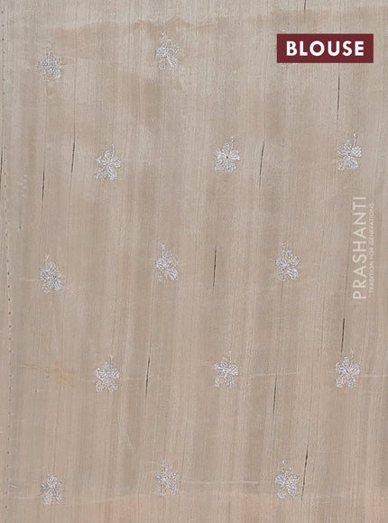 Semi raw silk saree beige with floral embroidery work buttas in borderless style